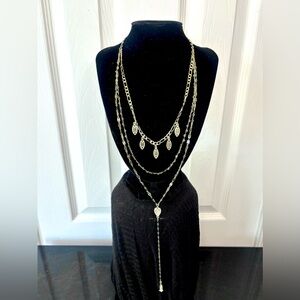 Vintage Charming Charlie Layered Gold Tone Necklace with Rhinestones